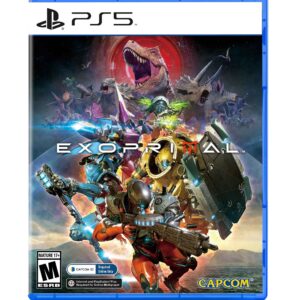 Exoprimal PS5 cover art featuring Exosuits and dinosaurs